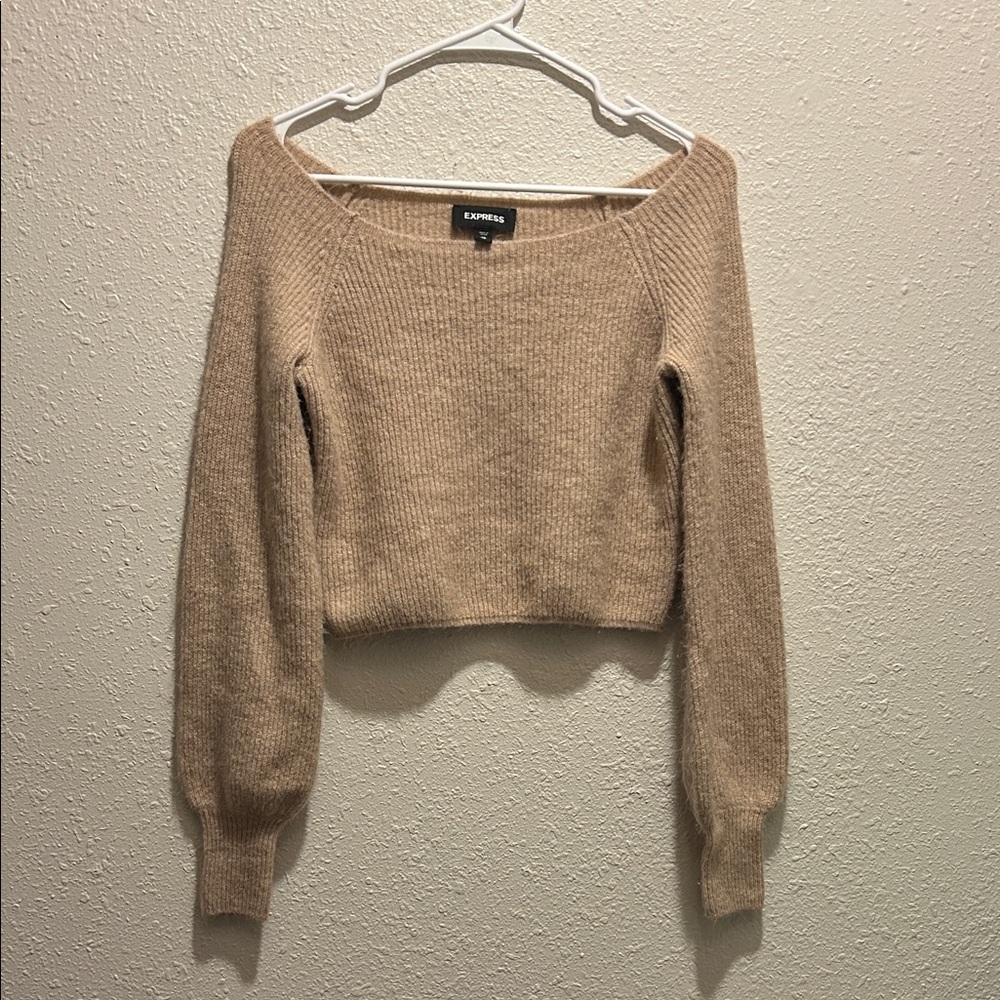 ☑️Express Women's Off-the-Shoulder Beige Sweater